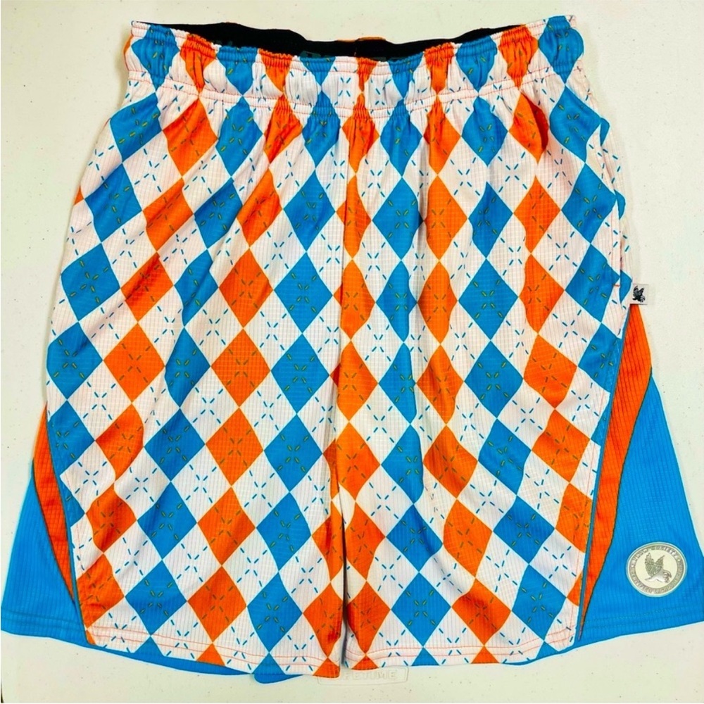New Flow Society Lacrosse Shorts Mens Medium Orange White Blue Argyle Attack Lax